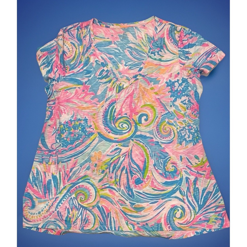 Lilly Pulitzer Shirt Women's Small Pink Blue Etta Top Carnival Coral Shirt NWOT